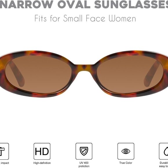 Retro Tiny Oval Sunglasses for Women with Small Face Narrow Style - Picture 2 of 7